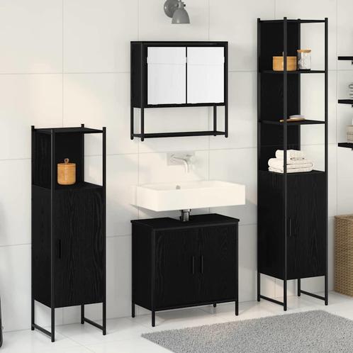 vidaXL 4 Delige Badkamermeubel Set Zwart Eiken Gefabriceerd, Huis en Inrichting, Badkamer | Badkamermeubels, Nieuw, Verzenden