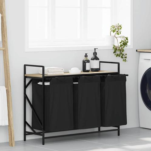 vidaXL Wasmand 3 vakken met plank sonoma eikenkleurig, Tuin en Terras, Droogmolens en Wasrekken, Nieuw, Verzenden