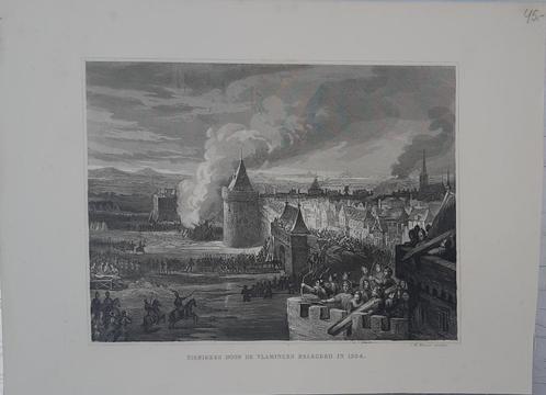 Zierikzee door de Vlamingen belegerd in 1304 (1843), Antiek en Kunst, Kunst | Etsen en Gravures, Ophalen of Verzenden