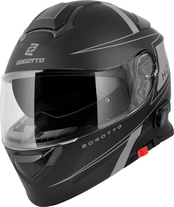 Bogotto H271 Taog Bluetooth Helm Zwart Grijs, Motoren, Kleding | Motorhelmen, XXL, Nieuw met kaartje, Overige merken, Systeemhelm