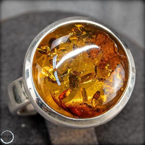 Natuurlijke Amber Ring -925 Zilver- 44,6ct- 8.92 g, Verzamelen, Mineralen en Fossielen