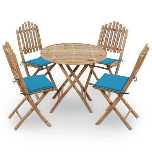 vidaXL 5-delige Tuinset inklapbaar met kussens bamboe, Tuin en Terras, Tuinsets en Loungesets, Tuinset, Nieuw, 4 zitplaatsen, Hout