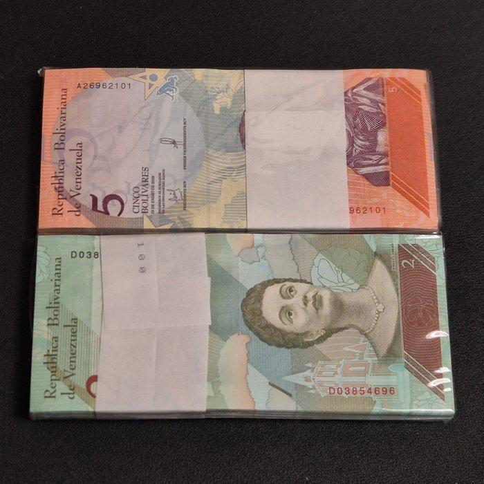 Venezuela. - 100 x 2 + 100 x 5 bolívares 2018 - 2 original, Postzegels en Munten, Bankbiljetten | Europa | Niet-Eurobiljetten
