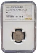 Koningin Wilhelmina 25 cent 1895 Slanted Mintmaster mark, Postzegels en Munten, Munten | Nederland, Verzenden, Zilver, 25 cent