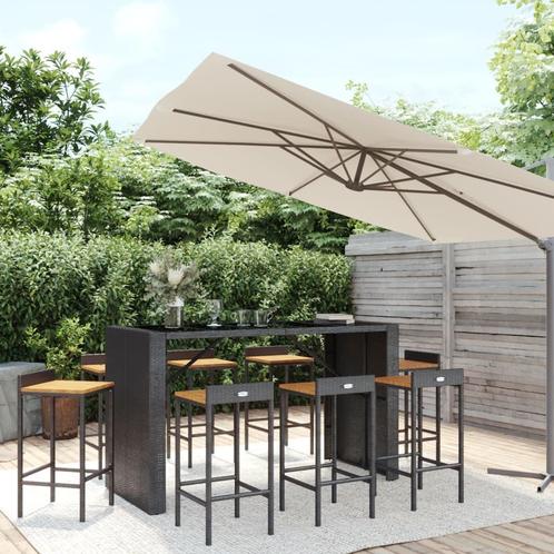 vidaXL 9-delige Tuinbarset poly rattan en massief acaciahout, Tuin en Terras, Tuinsets en Loungesets, Nieuw, 8 zitplaatsen, Rotan