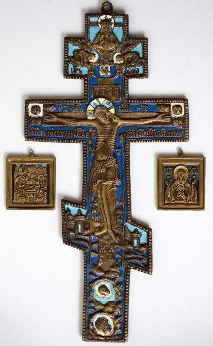 Icoon - RUSSISCH-ORTHODOXE ICOON, Kruis. De kruisiging, 35, Antiek en Kunst, Antiek | Boeken en Bijbels