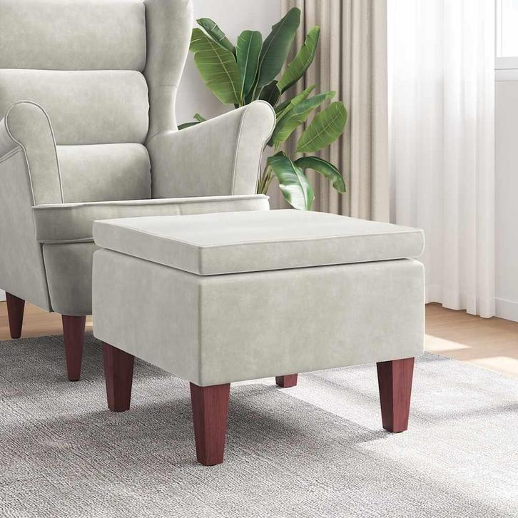 vidaXL Kruk met houten poten fluweel crèmekleurig, Huis en Inrichting, Stoelen, Nieuw, Verzenden