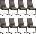Set van 8 Leren eetkamerstoelen sledepoot vierkant - Echt le, Huis en Inrichting, Stoelen, Overige kleuren, Nieuw, Leer, Ophalen of Verzenden