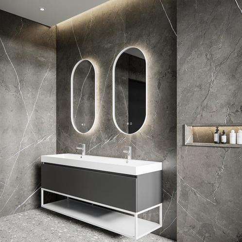 Spiegel Gliss Design Aura 40x100cm Mat Wit Ovaal Met LED, Huis en Inrichting, Badkamer | Badkamermeubels, Ophalen of Verzenden