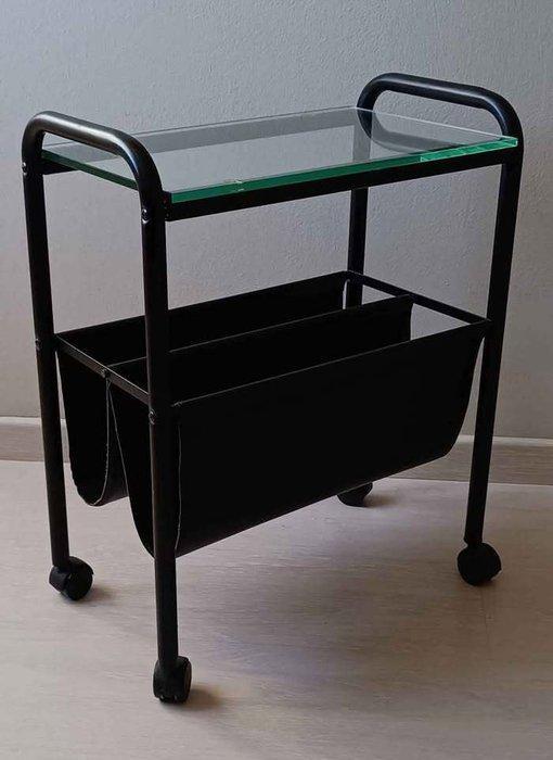 Bijzettafel - Metaal, Glas, similpelle - Vintage karretje, Antiek en Kunst, Kunst | Designobjecten