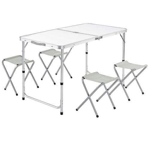Camping zitgroep 5-delig Wit Aluminium Opvouwbaar (Tafels), Tuin en Terras, Tuintafels, Nieuw, Verzenden