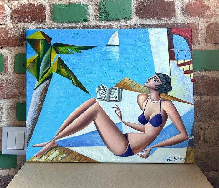 Julie Khaliniu (XX) - Seaside vacation, Antiek en Kunst, Kunst | Schilderijen | Modern
