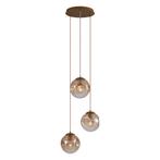 Art deco hanglamp messing met amber glas 3-lichts - Douglass, Nieuw, Art Deco, 75 cm of meer
