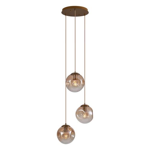 Art deco hanglamp messing met amber glas 3-lichts - Douglass, Huis en Inrichting, Lampen | Hanglampen, Nieuw, 75 cm of meer