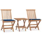 vidaXL 3-delige Tuinset inklapbaar met kussen massief, Tuin en Terras, Tuinsets en Loungesets, 2 zitplaatsen, Verzenden, Teakhout
