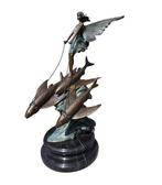 Beeld, Sea Fairy on Flying Fish - 38 cm - Brons, Marmer