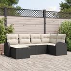 vidaXL 6-delige tuinset met kussens in zwart poly riet, Verzenden, Nieuw, Rotan, Tuinset