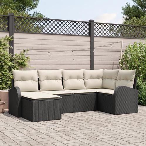 vidaXL 6-delige tuinset met kussens in zwart poly riet, Tuin en Terras, Tuinsets en Loungesets, Tuinset, Nieuw, Rotan, Verzenden