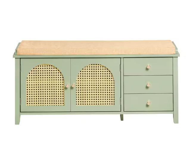 Schoenenbank met Zitting –Groen MDF met Schuifdeuren en Lade, Huis en Inrichting, Kasten | Schoenenkasten, Nieuw, Verzenden