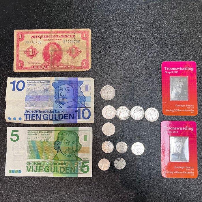 Nederland. Lot div. Zilver, Bankbiljet, zilveren postzegel, Postzegels en Munten, Munten | Nederland