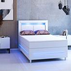 Boxspringbed / Boxspring Norfolk - 120 x 200 cm - Wit - LED, Verzenden, Nieuw