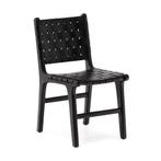*WOONWINKEL* Kave Home Calixta Zwarte Stoel Hout Met Leer, Verzenden, Nieuw, Zwart, Leer