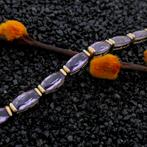 8 Krt. Fantasie schakel armband met amethist | 19 cm, Sieraden, Tassen en Uiterlijk, Antieke sieraden, Ophalen of Verzenden, Goud