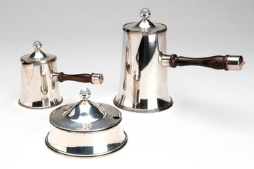 silver coffee pot, milk jug and sugar bowl with cover...