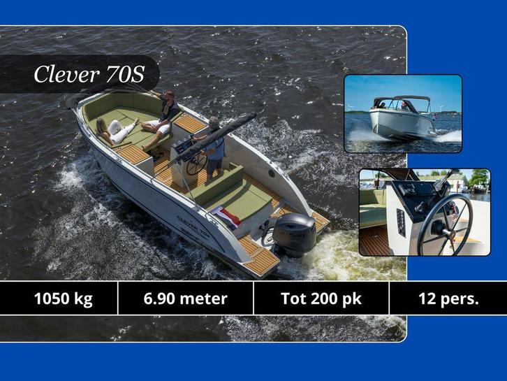 Clever 70S - 30 pk Suzuki | Tot 200 pk! | Doorloop | 12 pers, Watersport en Boten, Sloepen, Snelvarend, Buitenboordmotor, 70 pk of meer