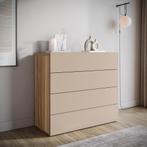 Meubella | Ladekast beige met eiken 100 cm - 4 lades, 100 tot 150 cm, Verzenden, Nieuw, Modern