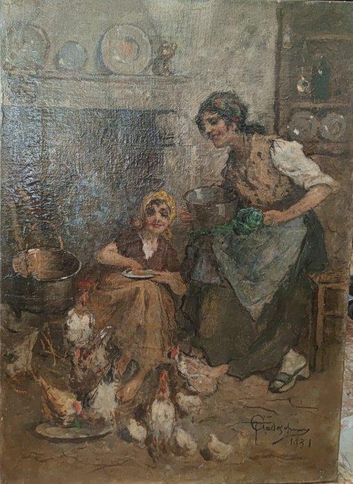 Gianbattista Todeschini (1857-1938) - Interno, Antiek en Kunst, Kunst | Schilderijen | Klassiek