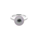 18 Krt. Witgouden ring met Tahiti parel en diamant | 0,13..., Gebruikt, Overige kleuren, Ophalen of Verzenden, Kleiner dan 17