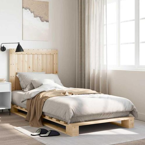 vidaXL Bedframe met hoofdbord massief grenenhout 90x200 cm, Huis en Inrichting, Slaapkamer | Bedden, 90 cm, 200 cm, Bruin, Eenpersoons