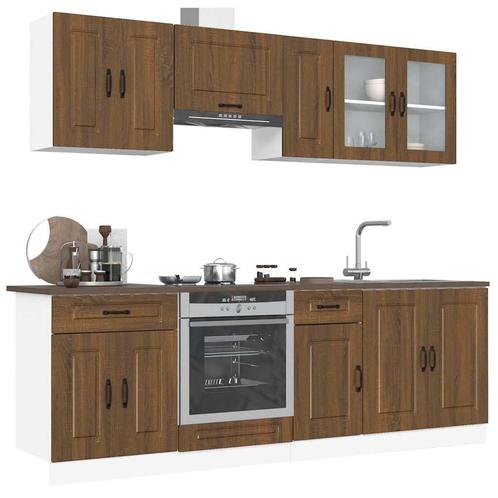 vidaXL 8-delige Keukenkastenset Kalmar bewerkt hout bruin, Huis en Inrichting, Keuken | Keukenelementen, Bruin, Nieuw, Verzenden