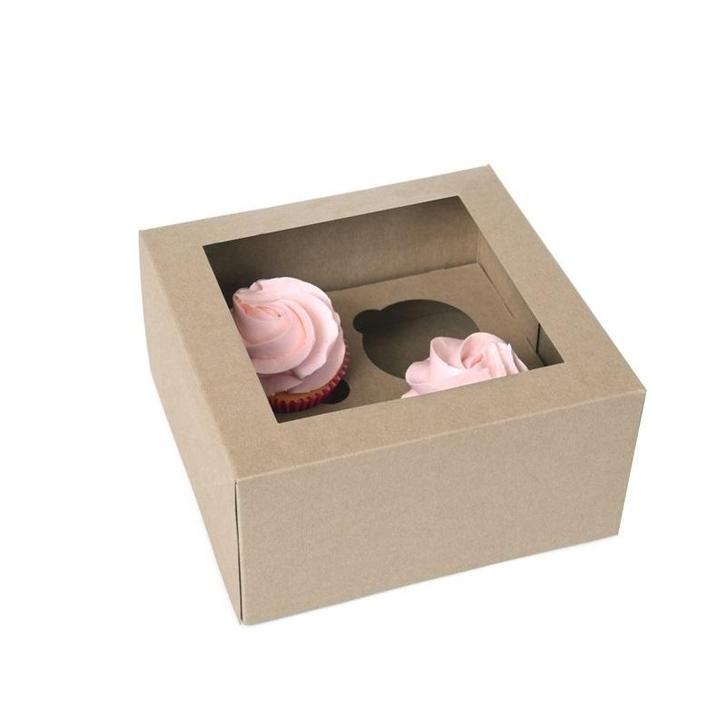 HoM Cupcake Doosje 4 Kraft (incl. tray met venster) 2st., Hobby en Vrije tijd, Taarten en Cupcakes maken, Nieuw, Verzenden