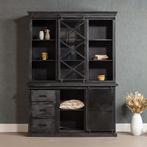 Buffetkast Mangohout Milan 140 X Zwart, Huis en Inrichting, Kasten | Buffetkasten, 100 tot 150 cm, Nieuw, Industriële meubels