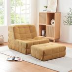Fauteuil met voetenbank Koskyvn geel [en.casa], Huis en Inrichting, Fauteuils, Verzenden, Nieuw