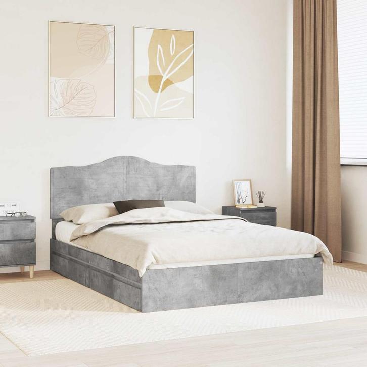 vidaXL Opslag bed met hoofdeinde Beton Grijs 150 x 200 cm, Huis en Inrichting, Slaapkamer | Bedden, Grijs, Nieuw, Hout, Verzenden