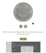 Duitsland. Lot of 2 coins: 5 Deutsche Mark 1974/1975 (Zonder, Postzegels en Munten, Munten | Europa | Niet-Euromunten