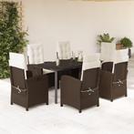 vidaXL 7-delige Tuinset met kussens poly rattan bruin, 6 zitplaatsen, Nieuw, Tuinset, Verzenden