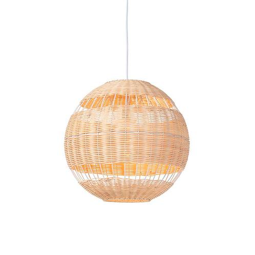 Landelijke hanglamp wit met rotan - Rattan, Huis en Inrichting, Lampen | Hanglampen, Nieuw, 75 cm of meer