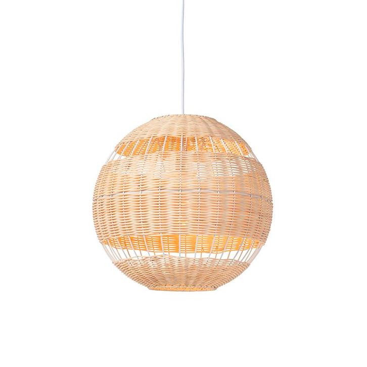 Landelijke hanglamp wit met rotan - Rattan, Huis en Inrichting, Lampen | Hanglampen, Nieuw, 75 cm of meer