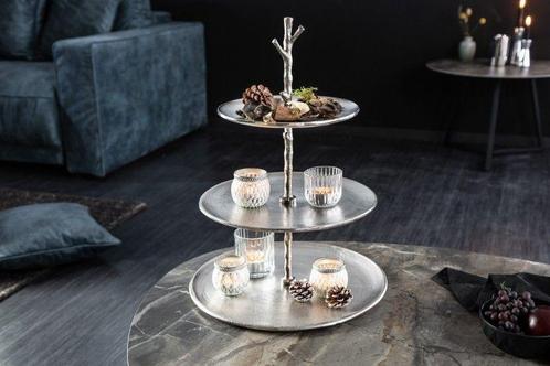 Design taartplateau ABSTRACT 48cm zilver met drie niveaus -, Huis en Inrichting, Woonaccessoires | Vazen, Ophalen of Verzenden