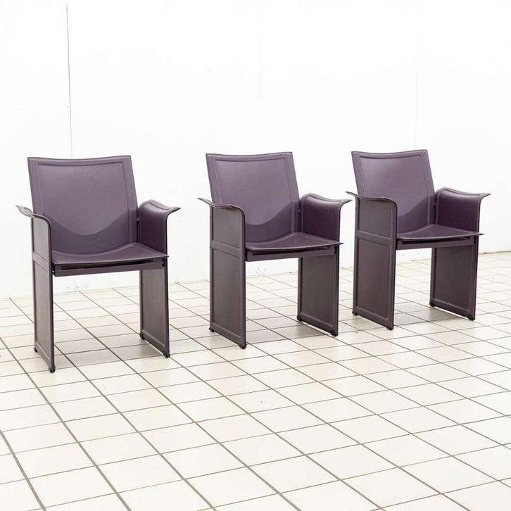 (3) Lederen Korium Stoelen van Tito Agnoli voor Matteo Gra, Huis en Inrichting, Stoelen, Ophalen of Verzenden