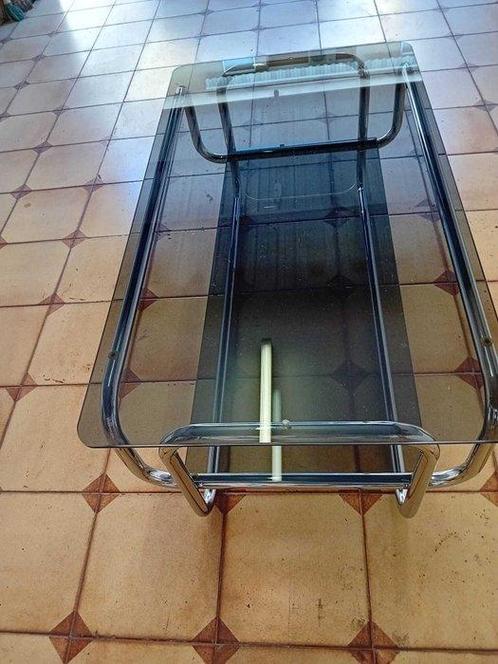 Middentafel - Glas, Metaal - Salontafel in gechromineerd, Antiek en Kunst, Antiek | Wandborden en Tegels