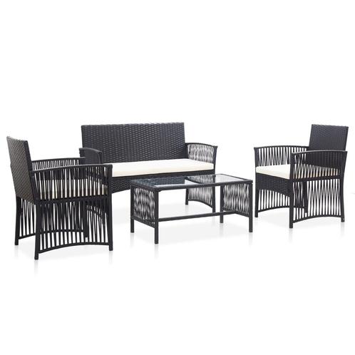 vidaXL 4-delige Loungeset met kussen poly rattan zwart, Tuin en Terras, Tuinsets en Loungesets, Loungeset, Nieuw, 4 zitplaatsen