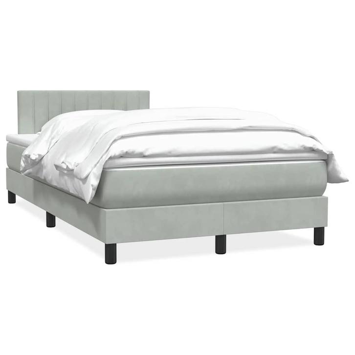 vidaXL Boxspring met matras fluweel lichtgrijs 120x220 cm, Huis en Inrichting, Slaapkamer | Bedden, Grijs, Nieuw, Stof, Verzenden
