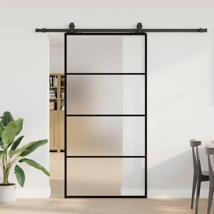 vidaXL Schuifdeur met beslagset 102x205 cm ESG glas zwart, Doe-het-zelf en Verbouw, Deuren en Horren, Nieuw, Verzenden