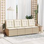 vidaXL Tuinbank met kussen Beige Poly riet, Verzenden, Nieuw, Rotan