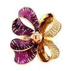 Gouden vintage strik ring met emaille en zirkonia 18 krt, Ophalen of Verzenden, Nieuw
